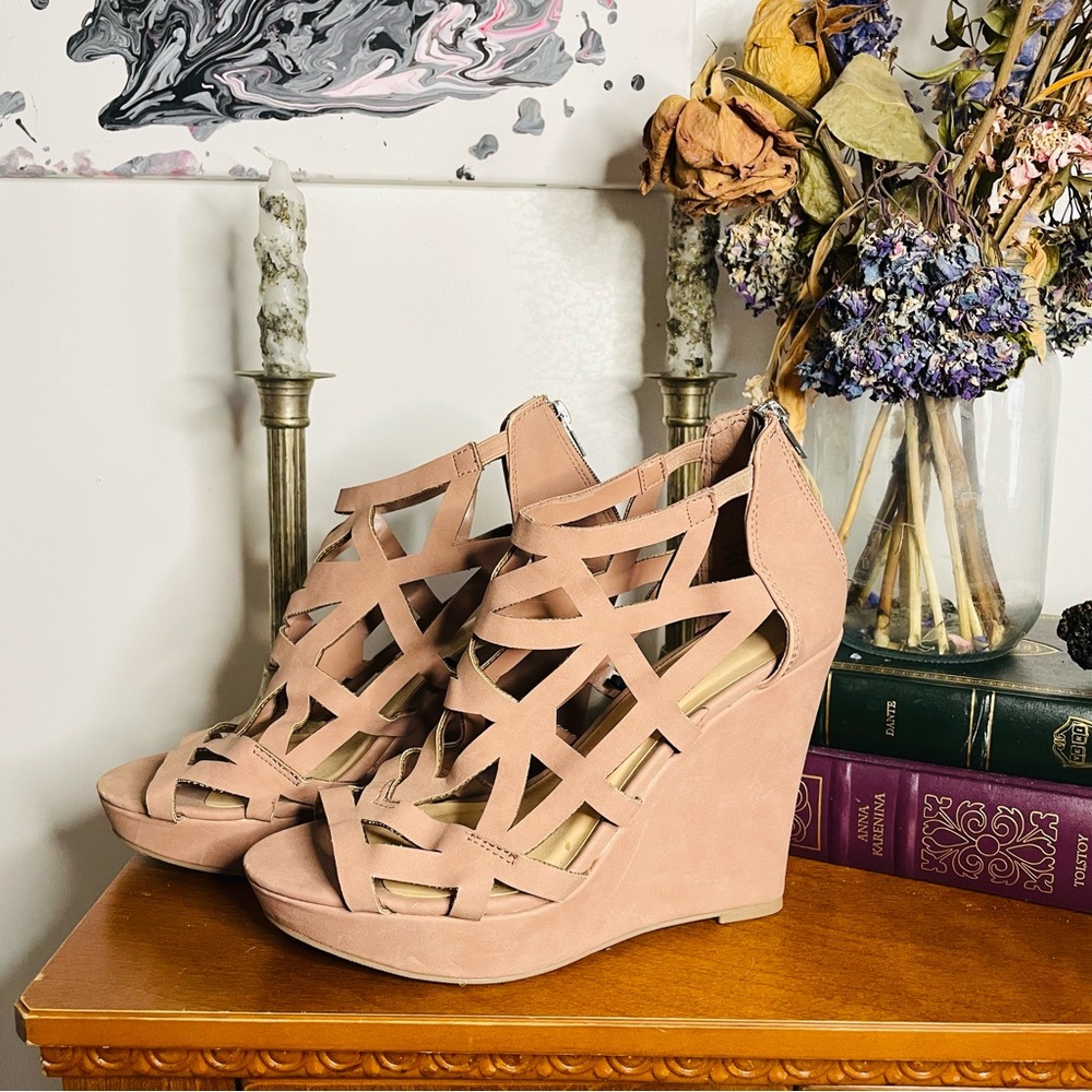 jasmin | pink cutout espadrille wedges
